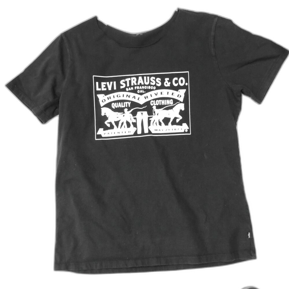 Levi's Men's (unisex) 2 Horse Pull Graphic T Retro Cotton Black L EUC